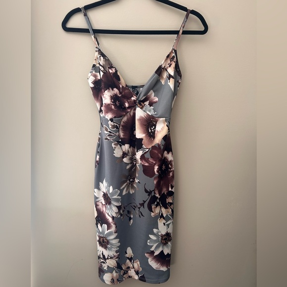 Windsor Dresses & Skirts - Floral Slip Dress in Gray and Brown - Sleeveless V-Neck